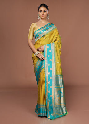 Yellow Dupion Silk Saree With Blouse Piece
