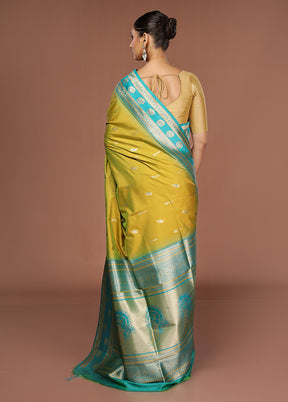 Yellow Dupion Silk Saree With Blouse Piece