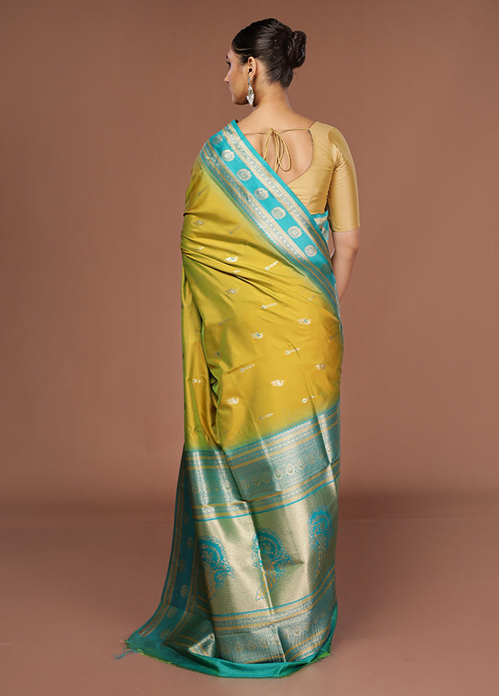 Yellow Dupion Silk Saree With Blouse Piece