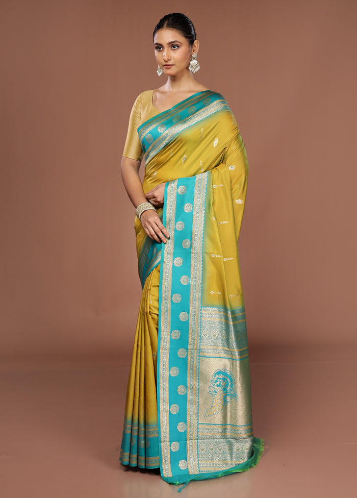 Yellow Dupion Silk Saree With Blouse Piece