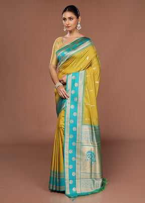 Yellow Dupion Silk Saree With Blouse Piece