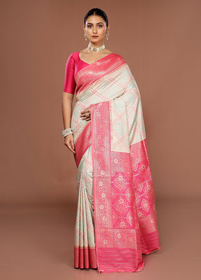 Cream Dupion Silk Saree With Blouse Piece