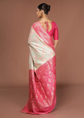 Cream Dupion Silk Saree With Blouse Piece