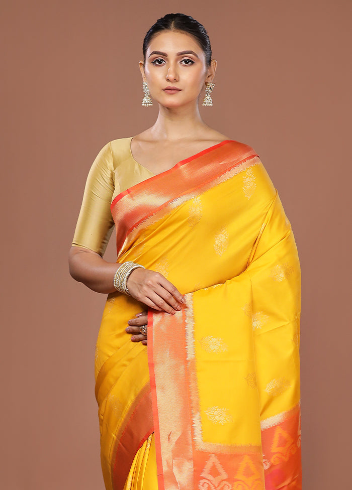 Yellow Dupion Silk Saree With Blouse Piece