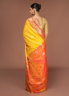 Yellow Dupion Silk Saree With Blouse Piece