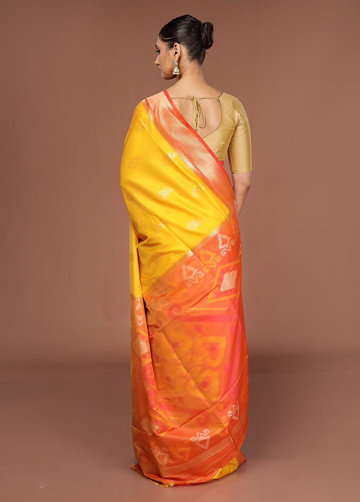 Yellow Dupion Silk Saree With Blouse Piece