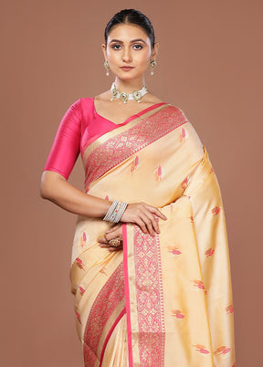 Cream Dupion Silk Saree With Blouse Piece