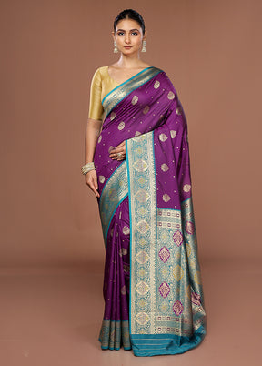Purple Dupion Silk Saree With Blouse Piece