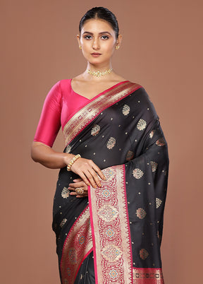Black Dupion Silk Saree With Blouse Piece
