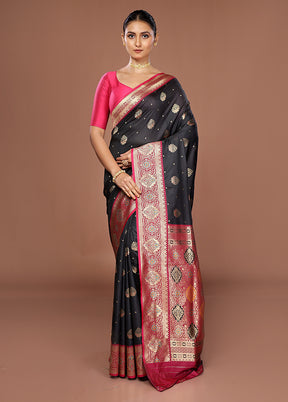Black Dupion Silk Saree With Blouse Piece