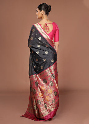 Black Dupion Silk Saree With Blouse Piece