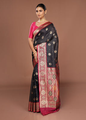 Black Dupion Silk Saree With Blouse Piece