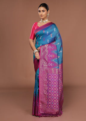 Blue Dupion Silk Saree With Blouse Piece