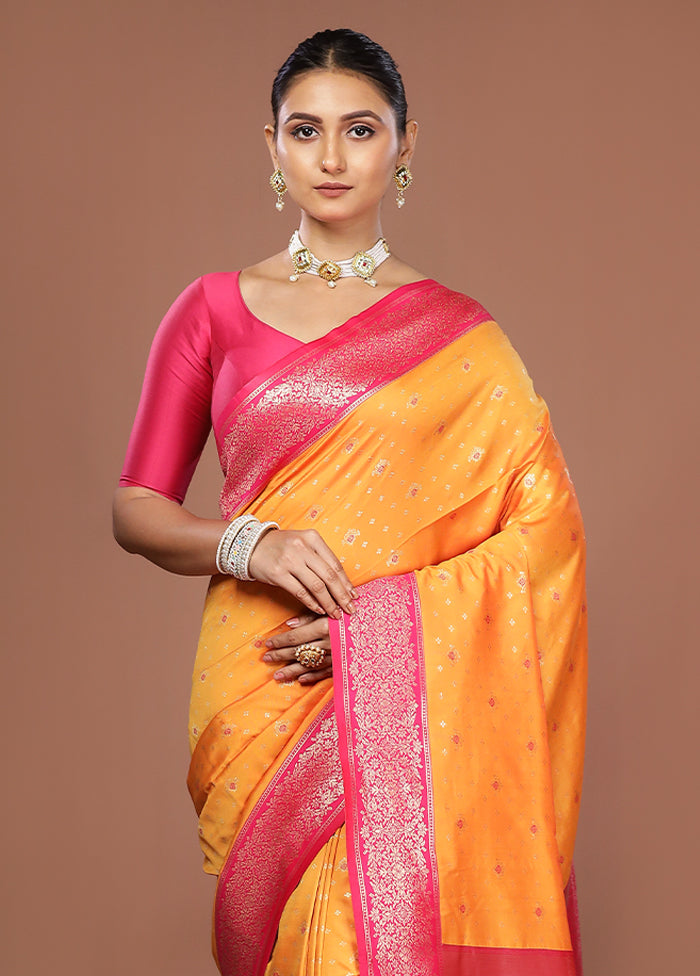 Yellow Dupion Silk Saree With Blouse Piece