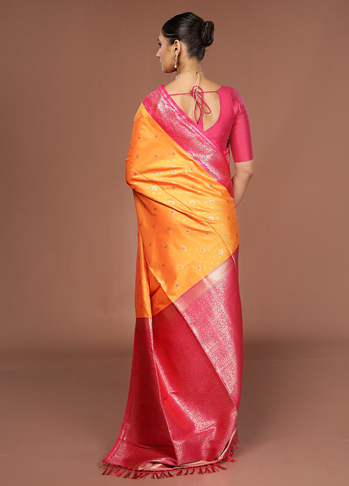 Yellow Dupion Silk Saree With Blouse Piece
