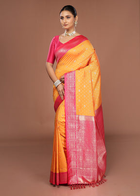 Yellow Dupion Silk Saree With Blouse Piece