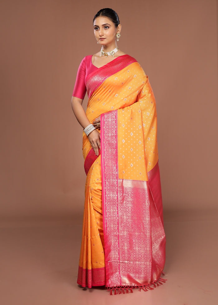 Yellow Dupion Silk Saree With Blouse Piece