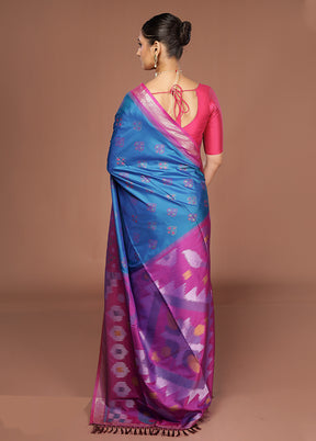 Blue Dupion Silk Saree With Blouse Piece