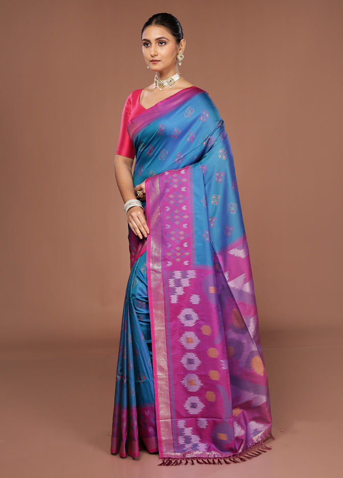 Blue Dupion Silk Saree With Blouse Piece