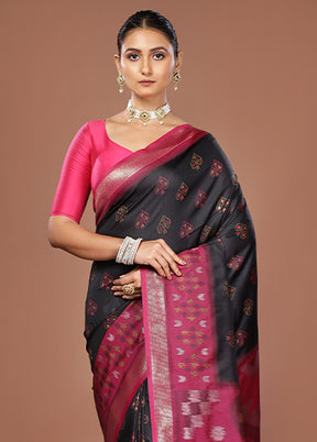 Black Dupion Silk Saree With Blouse Piece