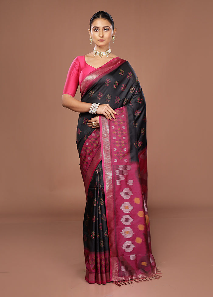 Black Dupion Silk Saree With Blouse Piece