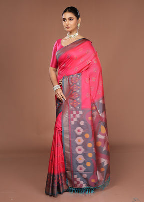 Pink Dupion Silk Saree With Blouse Piece
