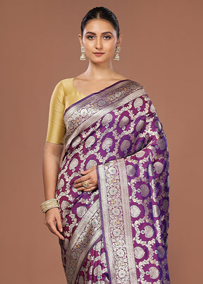 Purple Dupion Silk Saree With Blouse Piece