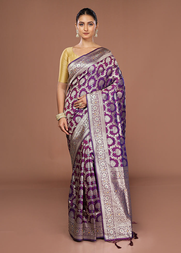 Purple Dupion Silk Saree With Blouse Piece