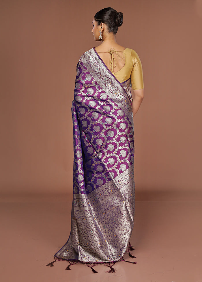 Purple Dupion Silk Saree With Blouse Piece
