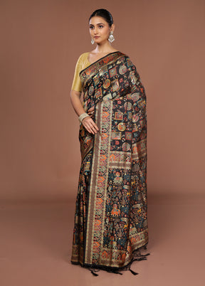 Black Dupion Silk Saree With Blouse Piece