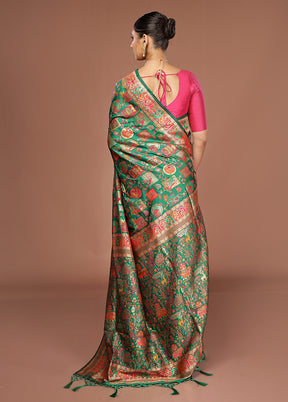 Green Dupion Silk Saree With Blouse Piece