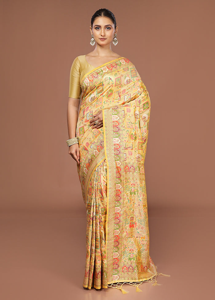 Cream Dupion Silk Saree With Blouse Piece