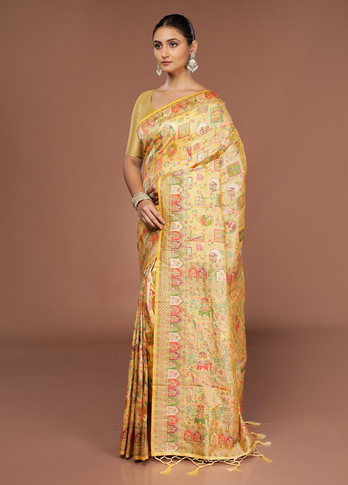 Cream Dupion Silk Saree With Blouse Piece