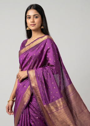 Purple Kanjivaram Silk Saree With Blouse Piece
