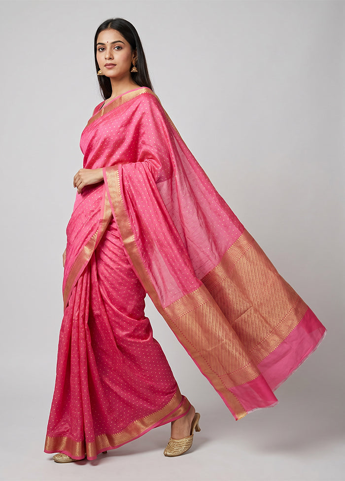Pink Kanjivaram Silk Saree With Blouse Piece
