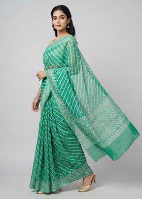 Green Kora Silk Saree With Blouse Piece