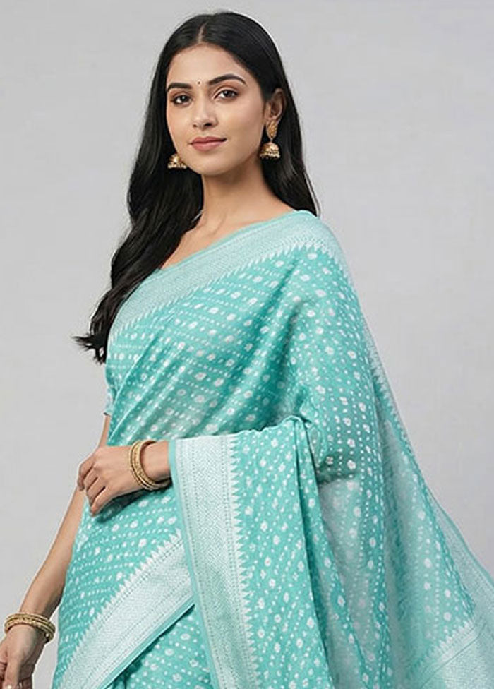 Green Kora Silk Saree With Blouse Piece