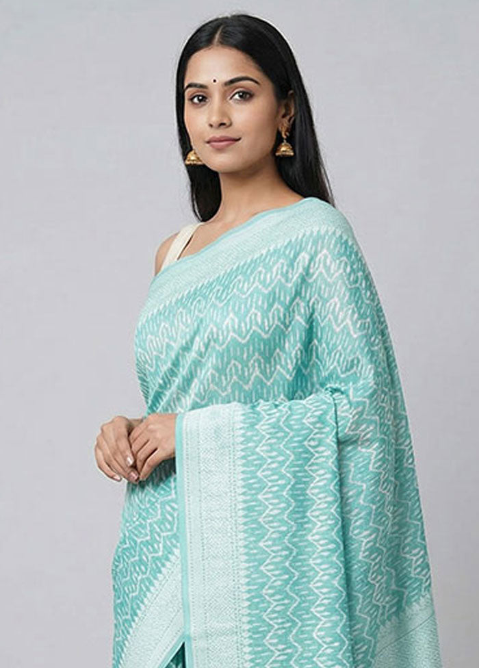 Green Kora Silk Saree With Blouse Piece