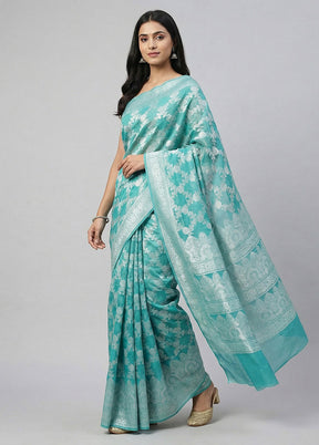 Green Kora Silk Saree With Blouse Piece