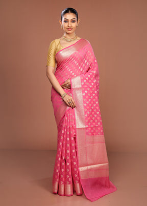 Pink Kora Silk Saree With Blouse Piece