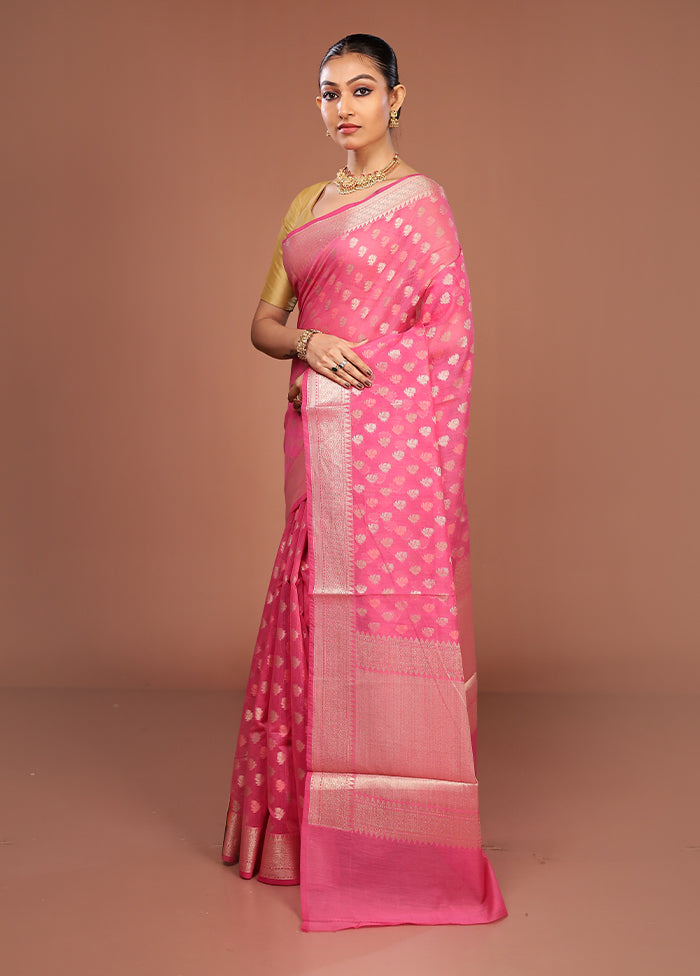 Pink Kora Silk Saree With Blouse Piece