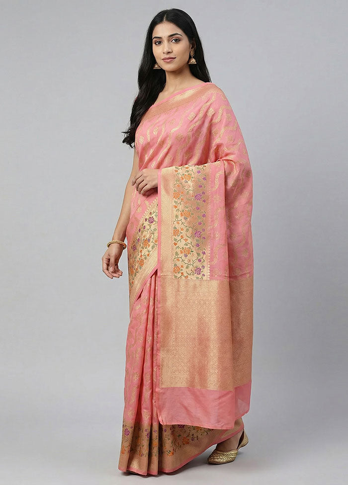 Pink Kora Silk Saree With Blouse Piece