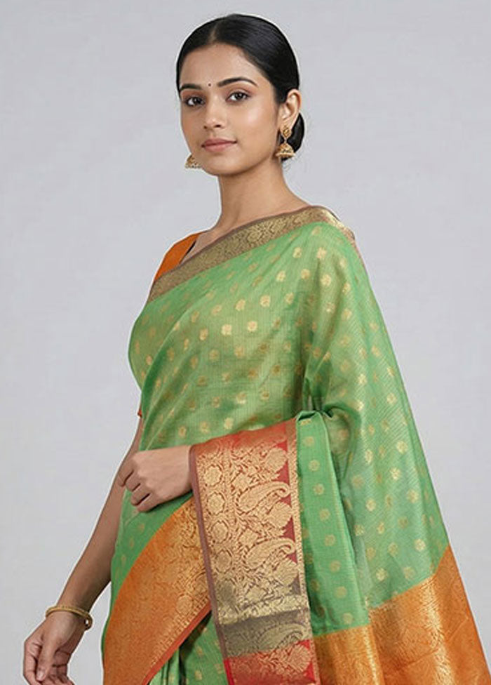 Green Kora Silk Saree With Blouse Piece