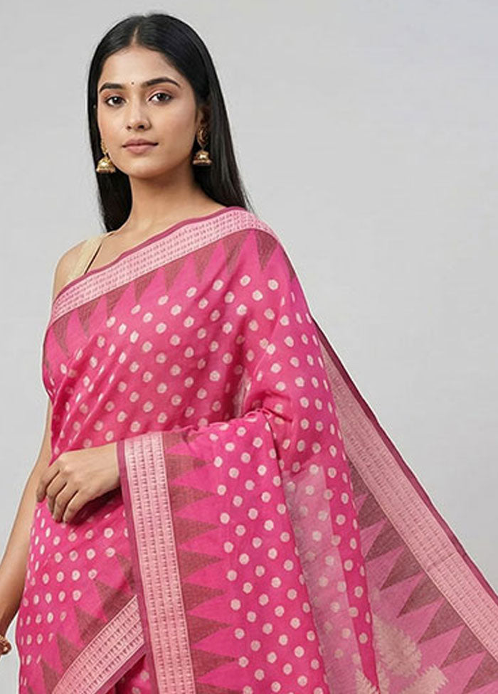 Pink Kora Silk Saree With Blouse Piece