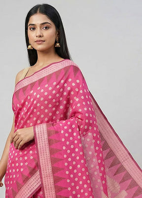 Pink Kora Silk Saree With Blouse Piece