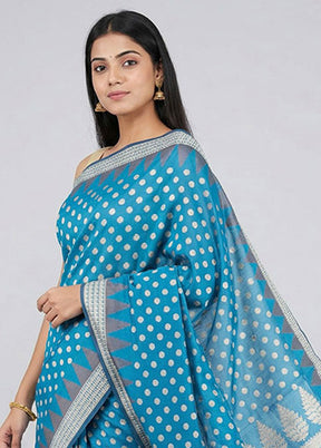Blue Kora Silk Saree With Blouse Piece