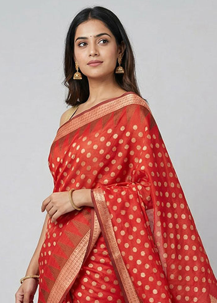 Red Kora Silk Saree With Blouse Piece