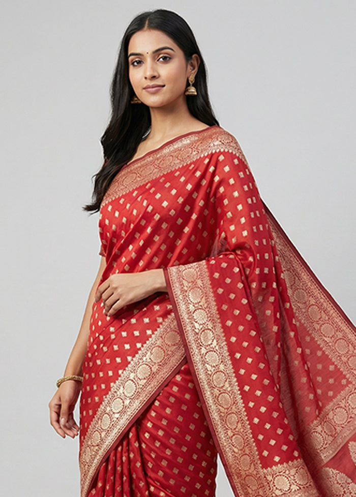 Maroon Kora Silk Saree With Blouse Piece