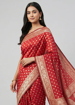 Maroon Kora Silk Saree With Blouse Piece