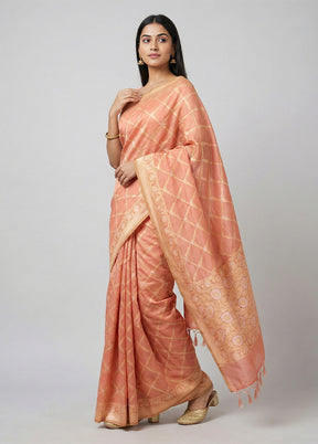 Pink Kora Silk Saree With Blouse Piece